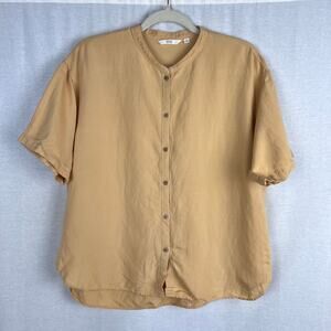Uniqlo Shirt Oversized Button Front Linen Tan Capsule Lagenlook Boho Summer